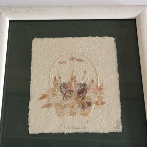 Vtg Pressed Flower Art Framed - Cottage Core Dried Floral Botanical Wall Art - Picture 1 of 10